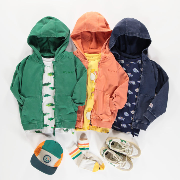 NAVY HOODED SWEATER WITH ZIPPER IN FRENCH TERRY, CHILD