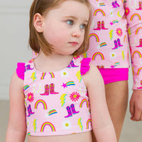 Girls Cowgirl Cutie Racerback Flutter Tankini 2-Piece Swimsuit