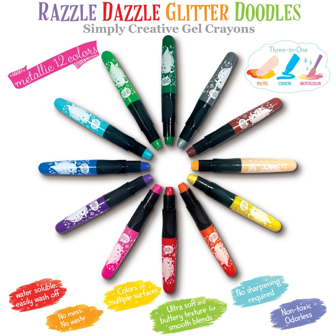 Glitter Doodle Gel Crayons- Dancing Star The Piggy Story
