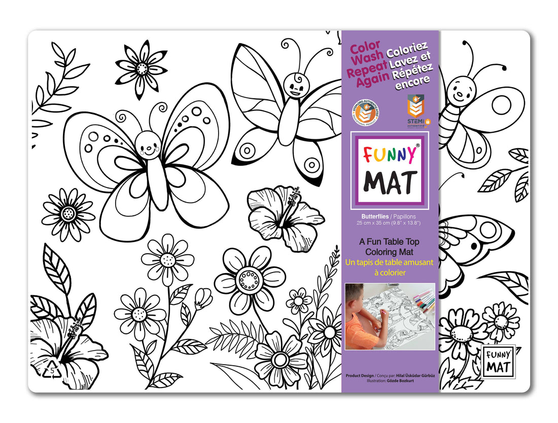 Table top coloring mat, compact size, butterfly
