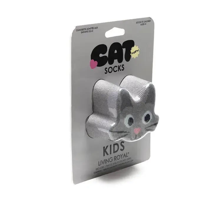3D Packaged Crew Socks - Kids - Kitty Cat - Gray