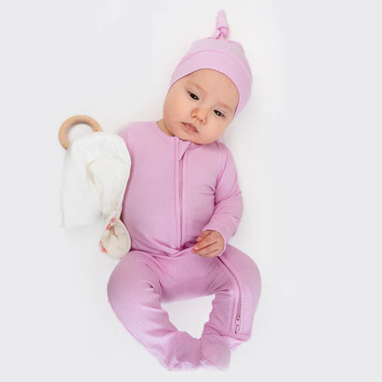 Ribbed Bamboo Footed Zipper Sleeper - Pastel Orchid