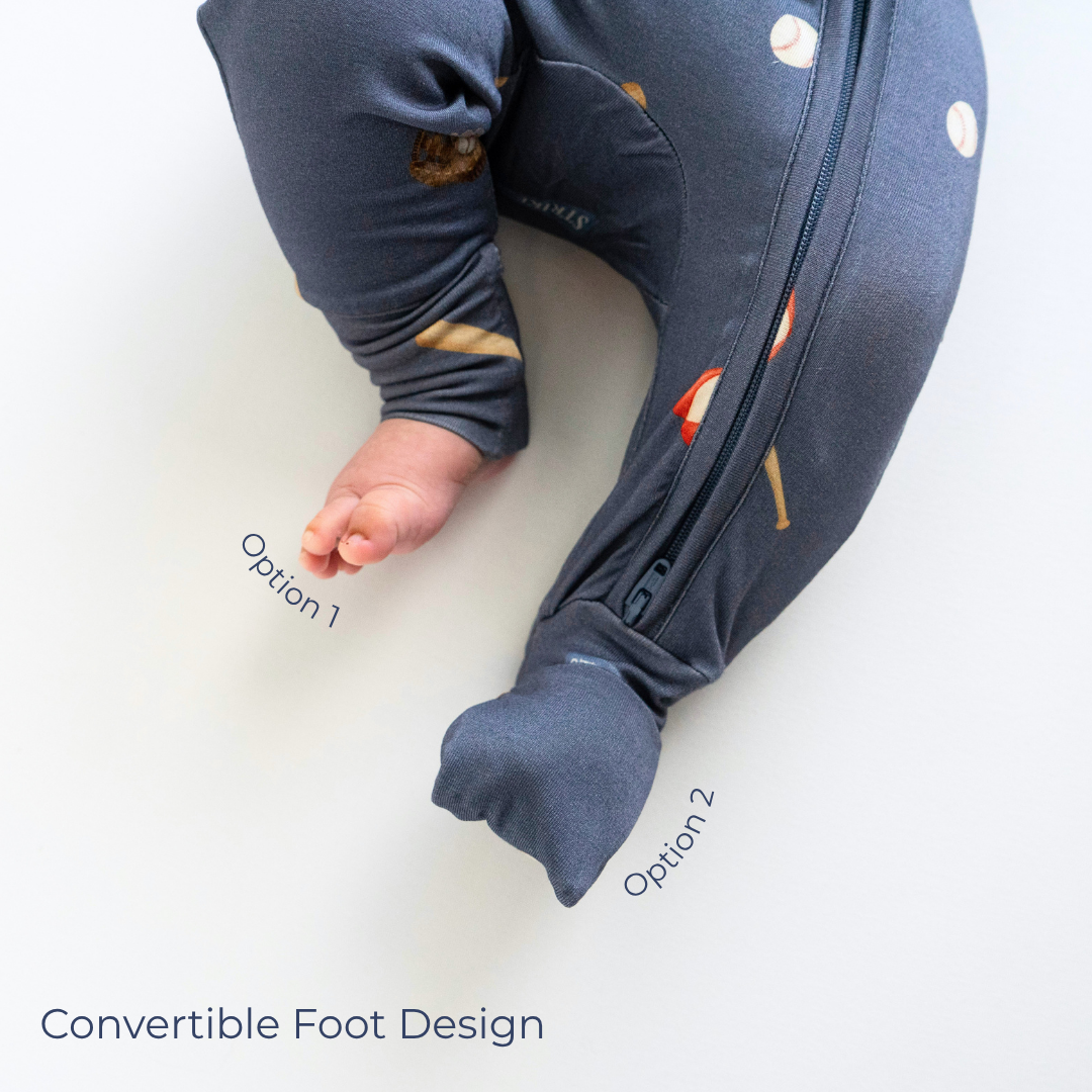 Footless Sleeper with Fold-over Cuffs - Baseball