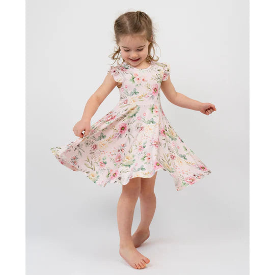 Ruffled Sleeves Twirl Dress - Floral Bliss