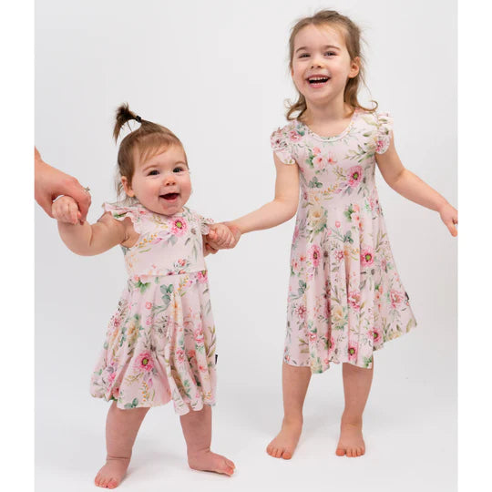 Ruffled Sleeves Twirl Dress - Floral Bliss