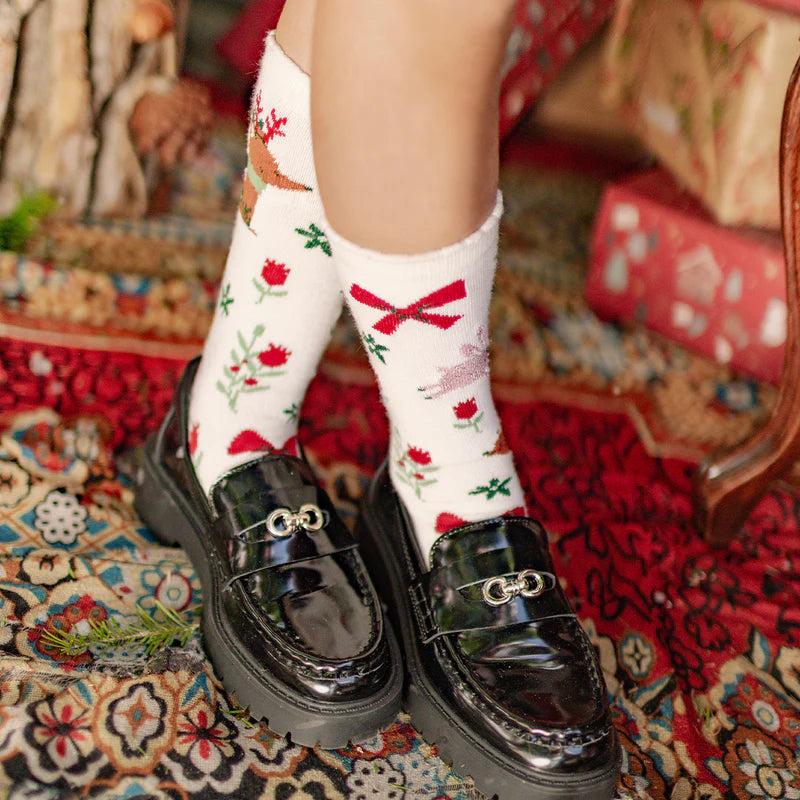CREAM SOCKS WITH FESTIVE PATTERNS, CHILD