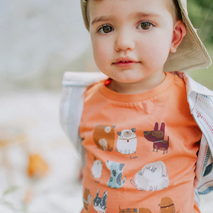 ORANGE LONG-SLEEVED T-SHIRT WITH DOGS IN JERSEY, BABY