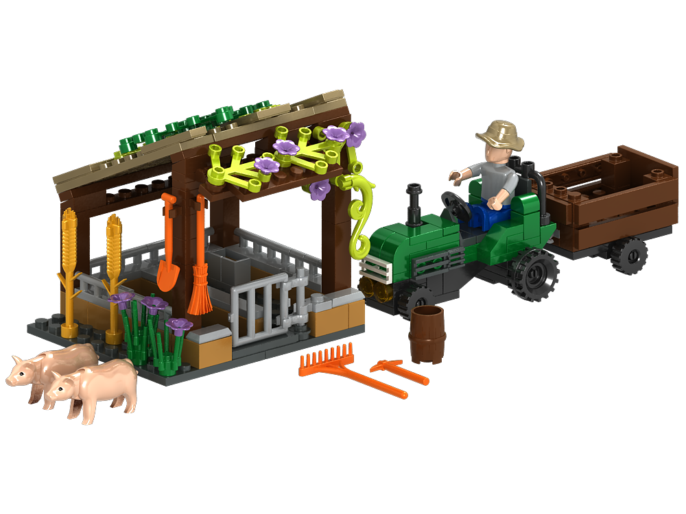 Pig Farm and Tractor Building Brick Kit (202 pcs)