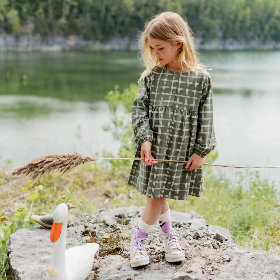 GREEN PLAID DRESS IN JERSEY, CHILD