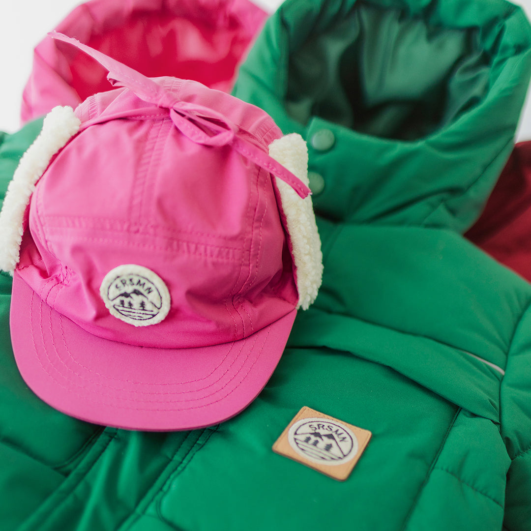 Pink winter cap in polyester, baby