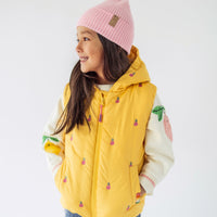 YELLOW SLEEVELESS PUFFER WITH HOOD, CHILD