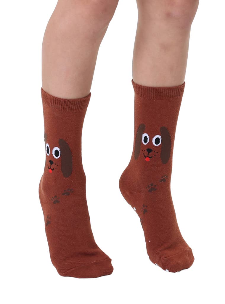 3D Packaged Crew Socks - Kids - Puppy Dog - Brown