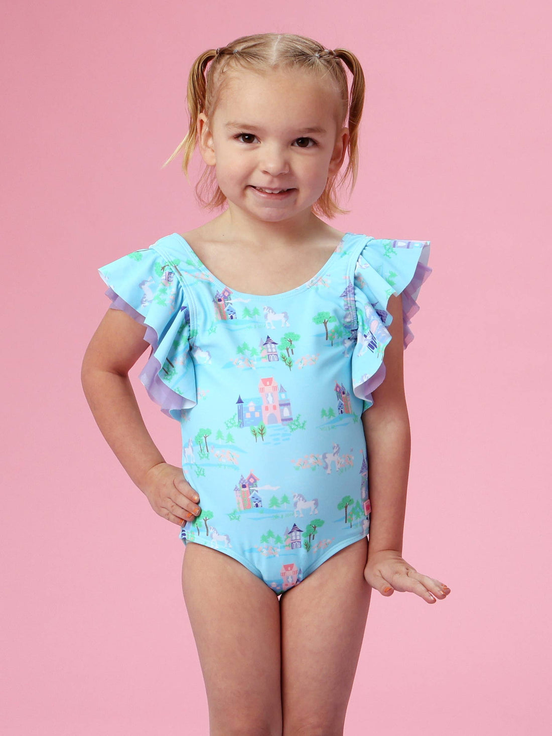 Girls Once Upon a Castle Butterfly Sleeve One Piece Swimsuit