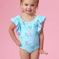 Girls Once Upon a Castle Butterfly Sleeve One Piece Swimsuit