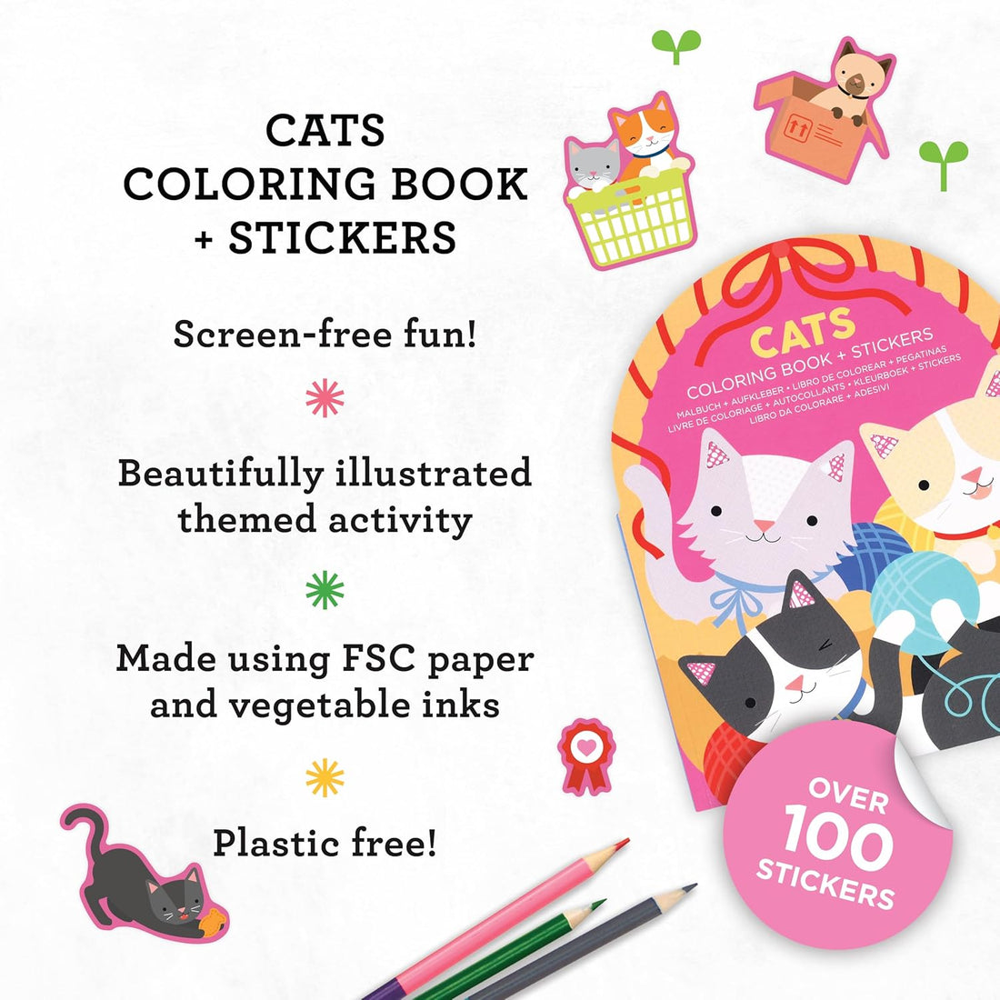 Cats Coloring Book + Stickers