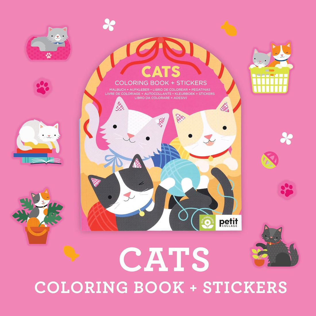 Cats Coloring Book + Stickers