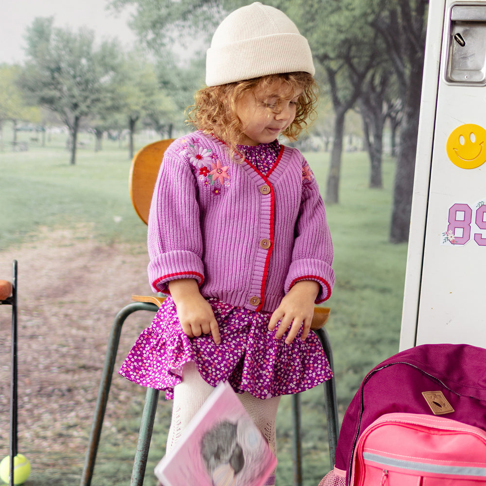 Purple knitted cardigan, baby