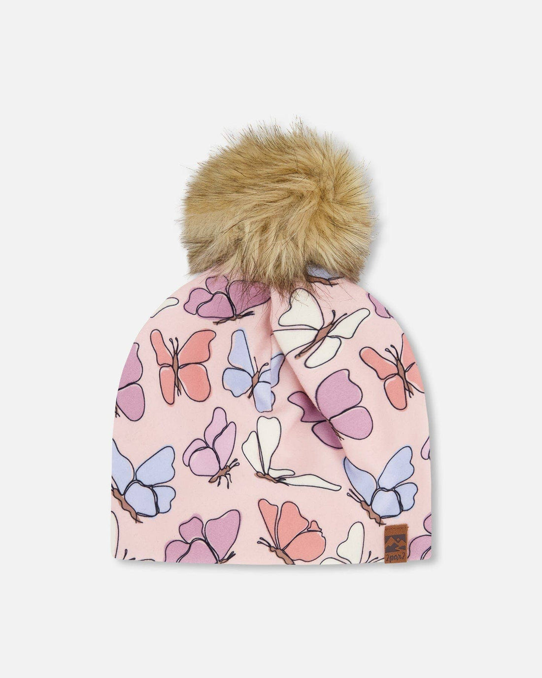 Stretch Jersey Hat Pink Printed Butterflies With Pompom