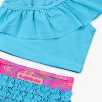 Girls Neon Island Time One Shoulder Ruffle Tankini 2-Piece Swimsuit with Signature Rear Ruffles