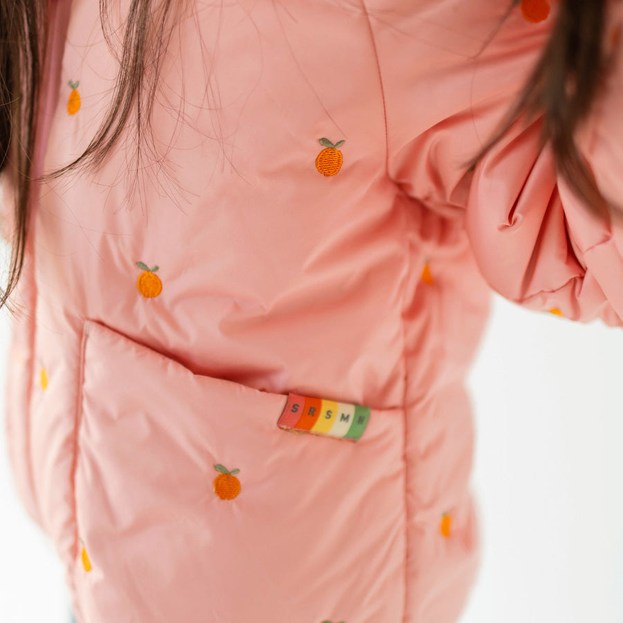 PINK HOODED PUFFER COAT WITH EMBROIDERY, CHILD
