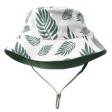 Reversible Organic Cotton Bucket Hat | Palm Leaves and Camper Green