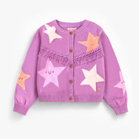 Purple knit cardigan with star patterns, child