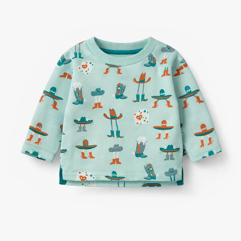 Turquoise sweatshirt with western all over print, baby