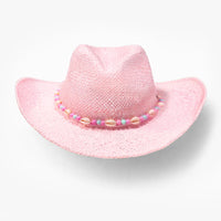 Pink Straw fedora hat, child