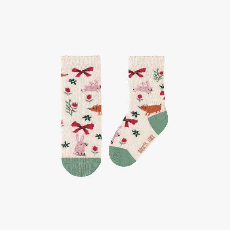 CREAM SOCKS WITH FESTIVE PATTERNS, BABY