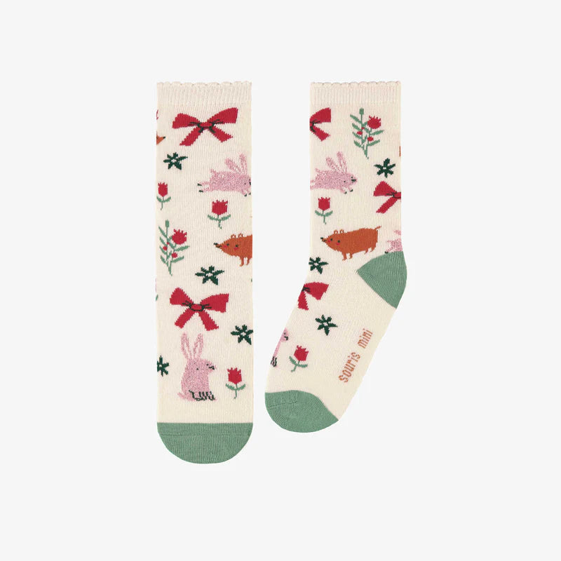 CREAM SOCKS WITH FESTIVE PATTERNS, CHILD