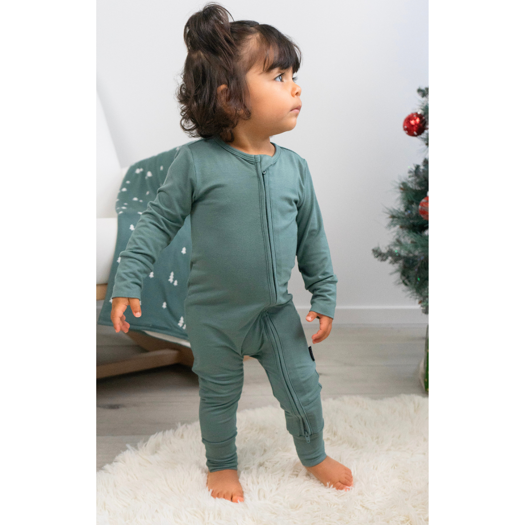 Footless Sleeper with Fold-over Cuffs - Leafy Green