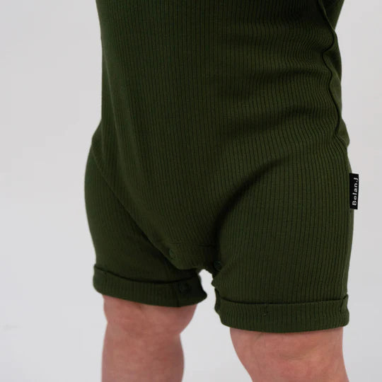 Ribbed Bamboo Short Sleeve Shortall Romper - Forest Green