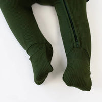 Ribbed Bamboo Footless Sleeper with Fold-Over Cuffs - Forest Green