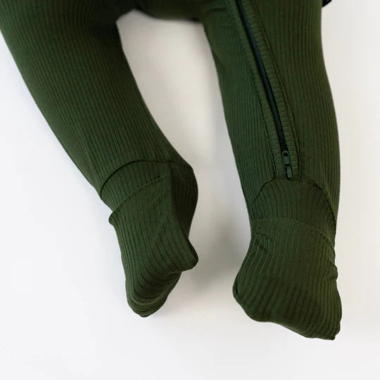 Ribbed Bamboo Footless Sleeper with Fold-Over Cuffs - Forest Green