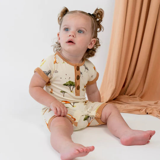Short Sleeve Shortall Romper - Safari