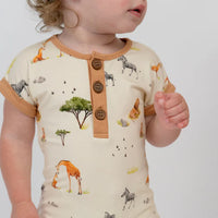Short Sleeve Shortall Romper - Safari