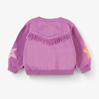 Purple knit cardigan with star patterns, baby