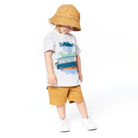 Printed Twill Hat Golden Brown Dinosaurs