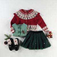 RED KNIT CARDIGAN WITH JACQUARD PATTERNS, CHILD
