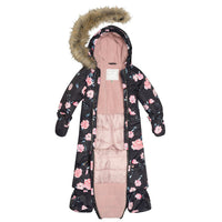 One Piece Baby Car Seat Snowsuit Black With Rose Print