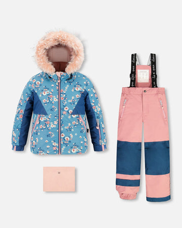 Two Piece Snowsuit Ancient Rose With Spring Flower Print