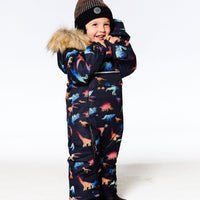One Piece Baby Car Seat Snowsuit Black With Gradient Dino Print