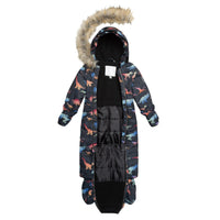 One Piece Baby Car Seat Snowsuit Black With Gradient Dino Print