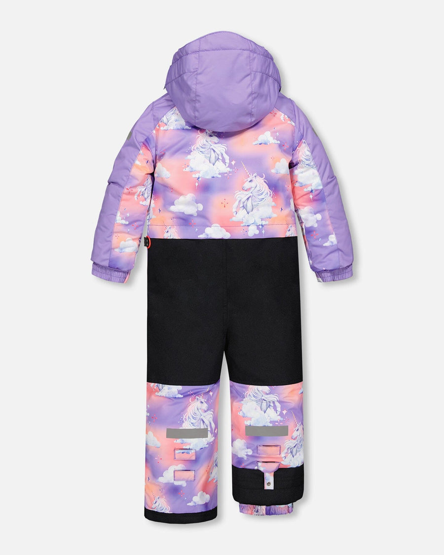 One Piece Lavender Snowsuit With Unicorns In The Cloud Print