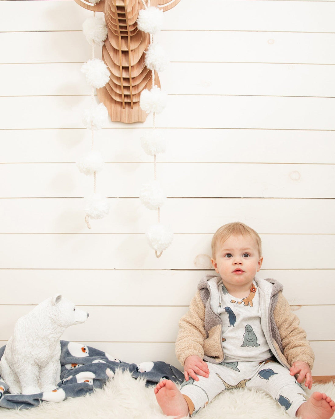 Sherpa Hooded Jacket Rustic Blue And Sand