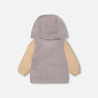 Sherpa Hooded Jacket Rustic Blue And Sand