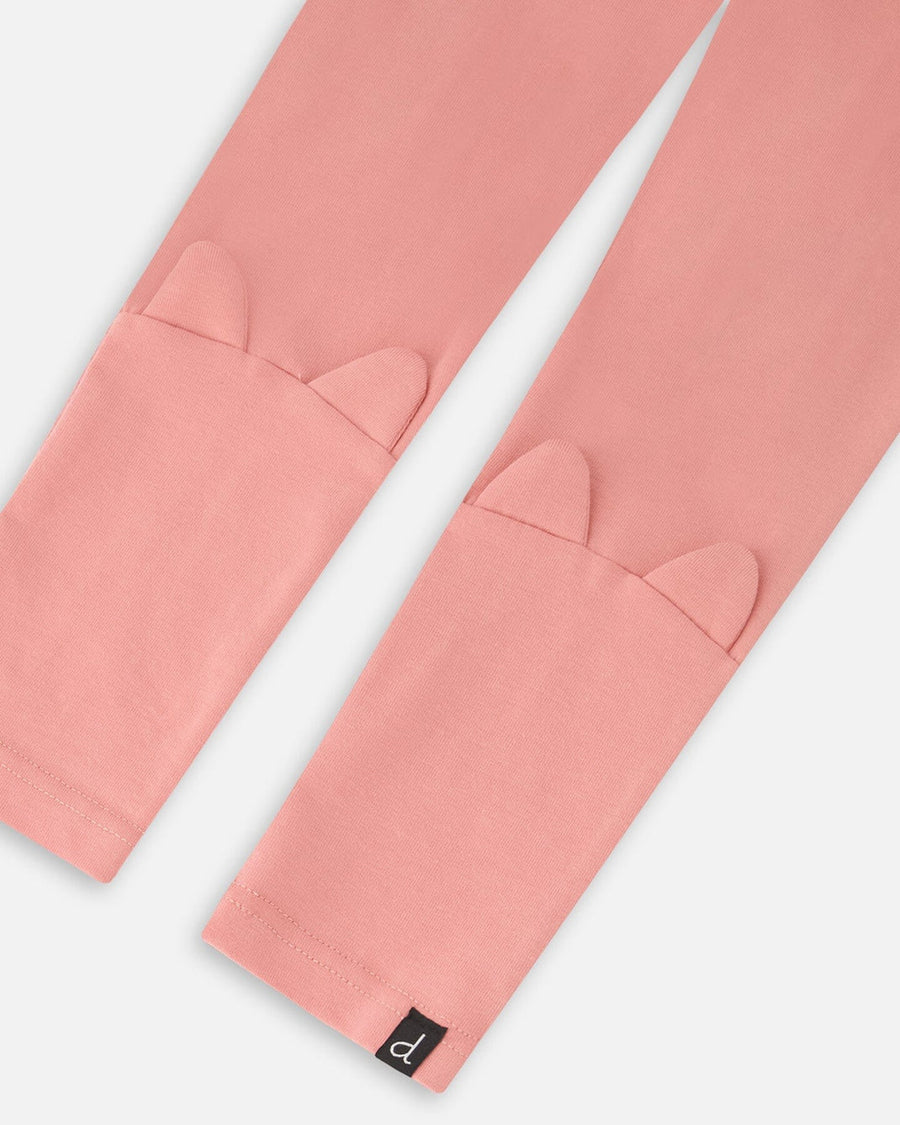 Organic Cotton Rosette Pink Leggings With Cat Ears Applique