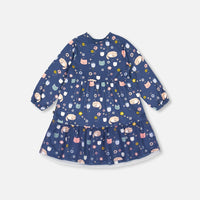 Printed Dress With Mesh Frill Navy Sleepy Cats