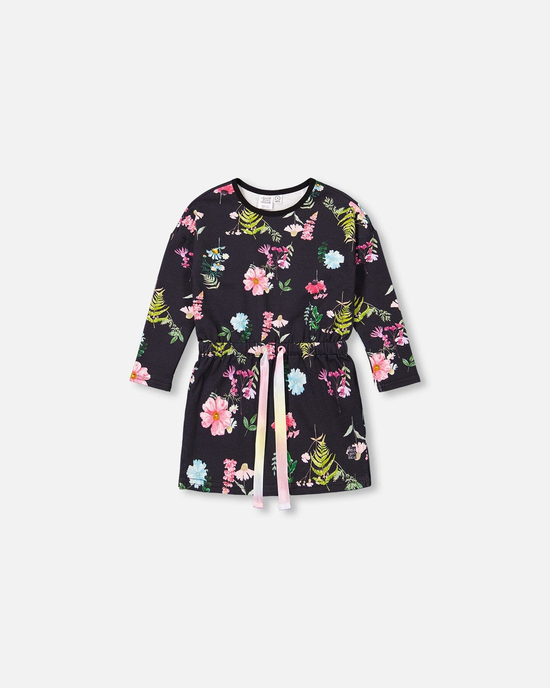 Long Sleeve French Terry Tunic Black Botanical Flowers Print