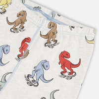 Organic Cotton Two Piece Pajama Set Oatmeal Mix Dinosaur Print